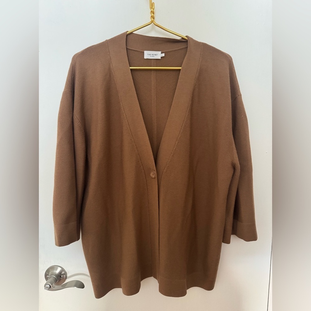 The Reset R Label XL Tan Wool V Neck Cardigan